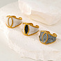 304 Stainless Steel Enamel Open Cuff Rings, Horse Eye, Golden