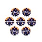Halloween Printed Natural Wood Beads, Flat Round with Word Welcome & Castle