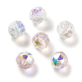 Гальванические круглые стеклянные бусины, с покрытием AB цвета, граненые