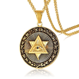 Alloy Pendant Necklaces for Men, Flat Round with Eye of Providence
