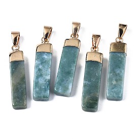 Natural Gemstone Pendants, with Golden Iron Pinch Bail, Rectangle