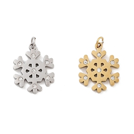 Ion Plating(IP) 304 Stainless Steel Pendants, with Cubic Zirconia, Snowflake, with Jump Ring