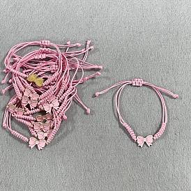 24Pulseras de eslabones de aleación de esmalte, Pulseras de cordón de poliéster encerado trenzado para mujer, lazo