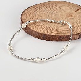 Bracelets de cheville en laiton, avec des billes de fer, perles texturées en laiton et pinces en homard en laiton, 240mm