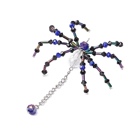 Halloween Theme Spider Glass Pendants, with 304 Stainless Steel Chains, Platinum