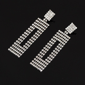 Retro Square Earrings with Crystal, Vintage Fashion Jewelry