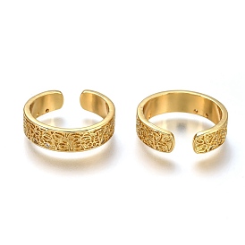 Brass Micro Pave Clear Cubic Zirconia Cuff Rings, Open Rings, Long-Lasting Plated, Textured