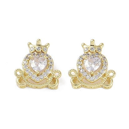 Brass Pave Clear Cubic Zirconia Multi-Strand Links, Cadmium Free & Nickel Free & Lead Free, Heart with Crown
