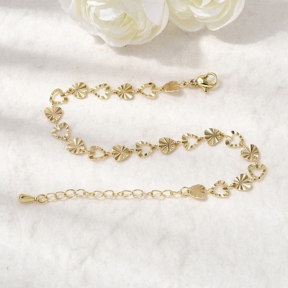 Браслет из латунных звеньев для женщин, сердце, стойки покрытие, долговечный, без свинца и без кадмия