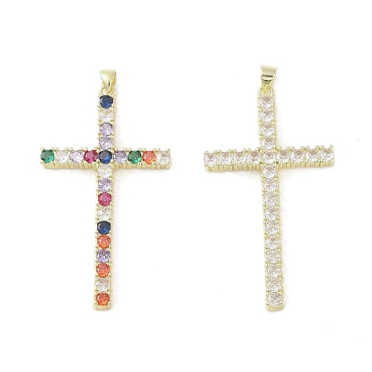 Real 18K Gold Plated Brass with Glass Pendants, Cross