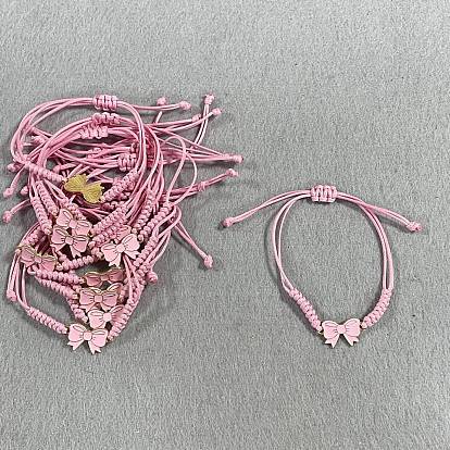 24Pulseras de eslabones de aleación de esmalte, Pulseras de cordón de poliéster encerado trenzado para mujer, lazo