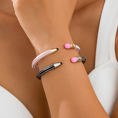 Браслеты-манжеты из сплава с эмалью в виде карандаша, шарнирные браслеты для женщин, cmолой