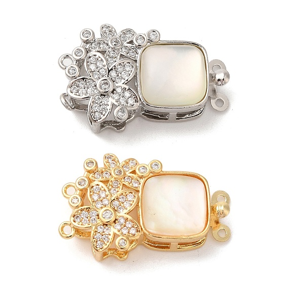 Латунные застежки из прозрачного кубического циркония с микропаве, без кадмия, без никеля и без свинца, с оболочкой, цветок, 2 нитей, 4-луночное