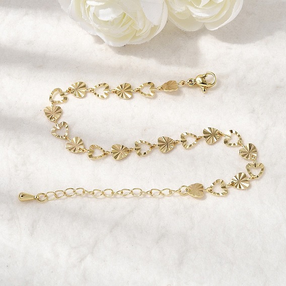 Браслет из латунных звеньев для женщин, сердце, стойки покрытие, долговечный, без свинца и без кадмия