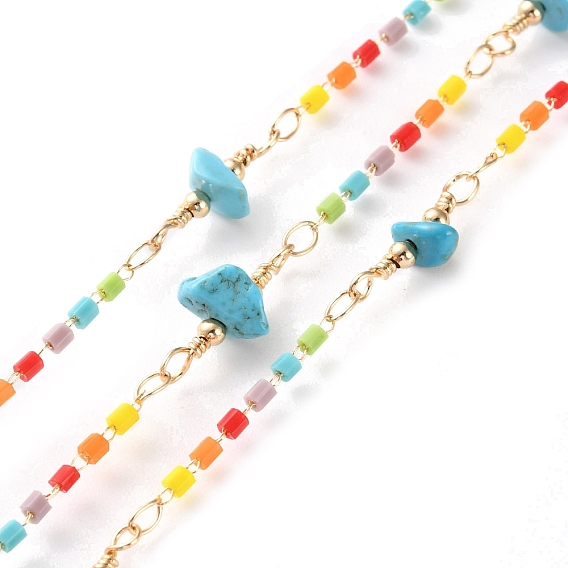 Латунные соединительные цепи ручной работы, с бусинами из драгоценных камней для изготовления ожерелий и браслетов, долговечный, пайки, с катушкой, золотые