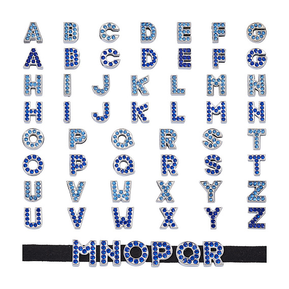 52 шт 2 цвета сплава подвески с горным хрусталем, Письмо ~ Z, без кадмия и без свинца, платина