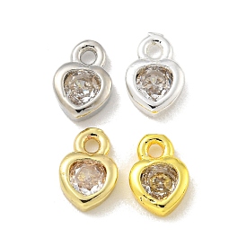 Brass Micro Pave Cubic Zirconia Charms, Long-Lasting Plated, Lead Free & Cadmium Free, Heart