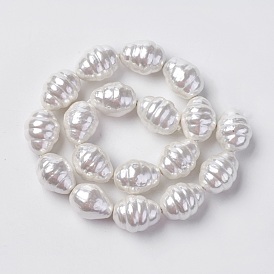 Shell Pearl Beads Strands, Oval, Textured