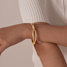 304 женские шарнирные браслеты из нержавеющей стали, с четким кубического циркония, узел