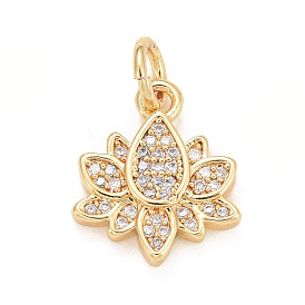Eco-Friendly Brass Micro Pave Cubic Zirconia Pendants, with Jump Ring, Long-Lasting Plated, Lead Free & Cadmium Free, Lotus
