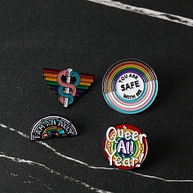 Caduceus Sign/Flat Round/Half Round with Pride Rainbow Enamel Pins, Alloy Brooch