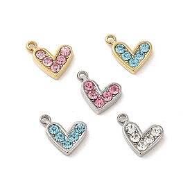 304 Stainless Steel Pendants, with Rhinestone, Heart Charms