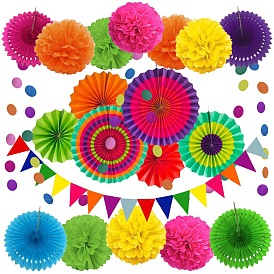 Paper Fans Set, for Party Decorations Hanging Banner, Flower