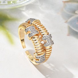 Brass Micro Pave Clear Cubic Zirconia Cuff Finger Rings for Women