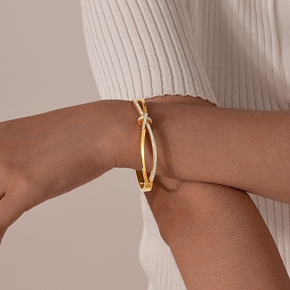 304 женские шарнирные браслеты из нержавеющей стали, с четким кубического циркония, узел