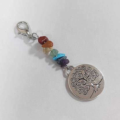 Estilo tibetano decoraciones de colgante de aleación, con cuentas de piedras preciosas y cierres de pinza de langosta de aleación de zinc, árbol de la vida