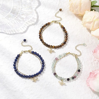 Многорядные браслеты из круглых бусин из натуральных драгоценных камней, латунные браслеты с подвесками в виде пчел для женщин