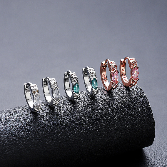 Серьги-кольца в форме конского глаза с кубическим цирконием из латуни