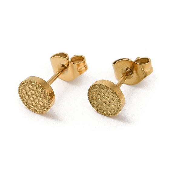 Ионное покрытие (ip) 304 плоские круглые серьги-гвоздики с текстурированной нержавеющей сталью