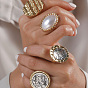 Кольца для женщин с геометрическим узором из цинкового сплава и жемчугом, овальные