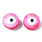 Natural Freshwater Shell Beads, with Enamel, Dyed, Flat Round with Evil Eye