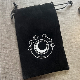Moon Phase Print Moon Velvet Tarot Card Storage Drawstring Pouches, Rectangle, for Witchcraft Articles Storage