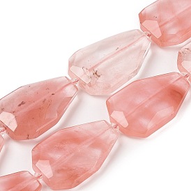 Cherry Quartz Glass Beads Strands, Faceted Teardrop