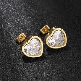 Женские серьги-гвоздики из латуни с кубическим цирконием, сердце