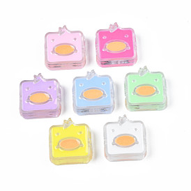 Transparent Acrylic Beads, with Enamel, Square with Duck