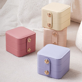 Square Double-Layer PU Leather Jewelry Storage Box, Portable Travel Jewelry Organizer Case for Necklace Earrings Rings