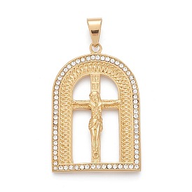 Easter 304 Stainless Steel Big Pendants, with Crystal Rhinestone, Window with Crucifix Cross