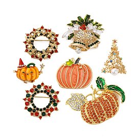 Rhinestone Alloy Brooches, Christmas Enamel Pins