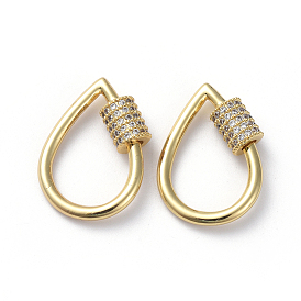 Латунные микропаве, кубический цирконий, винт, карабин, подвески с замком, для изготовления ожерелий, долговечный, реальный 18 k позолоченный, слеза, прозрачные