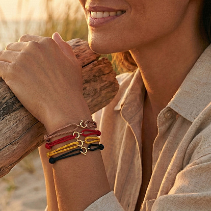 Плетеные нейлоновые шнуры регулируемые браслеты, золотое латунное кольцо-украшение для женщин