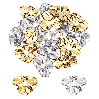 20Pcs 2 Colors 304 Stainless Steel Pendants, Textured, Heart