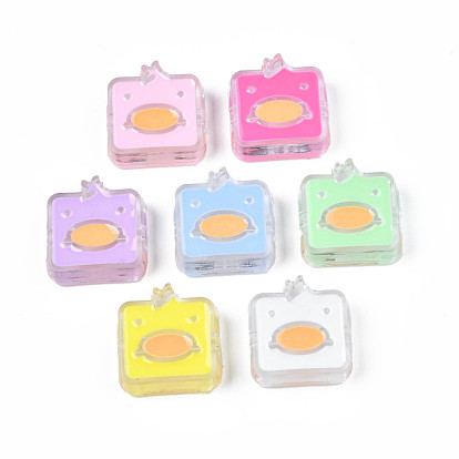 Transparent Acrylic Beads, with Enamel, Square with Duck