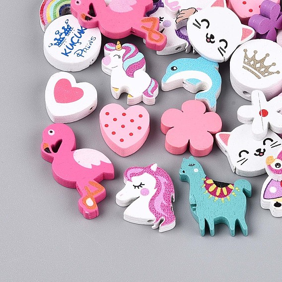 Набивные бусины из натурального клена, окрашенные, разнообразные, без свинца, без никеля и без кадмия