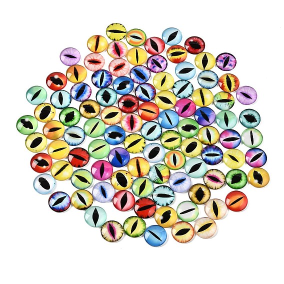 Printed Transparent Glass Cabochons, Half Round with Eye Pattern