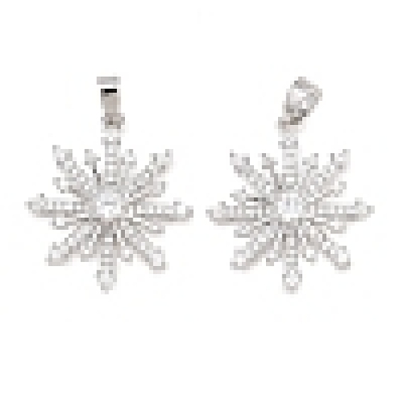 Christmas Brass Micro Pave Clear Cubic Zirconia Pendants, Snowflake Charms