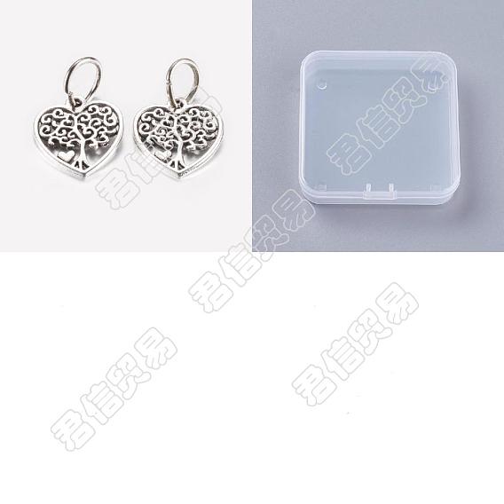40Pcs Tibetan Style Alloy Pendants, Hollow Heart Charms with Tree